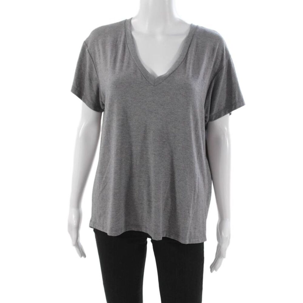 Sen Womens Basic Gray V-Neck Modal Short Sleeve T-Shirt Size 2